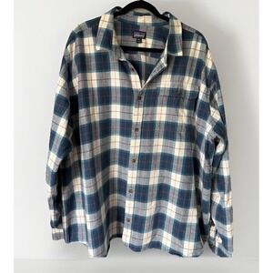 Patagonia Organic Cotton Flannel Shirt XXXL Blue Plaid Button Front Pocket